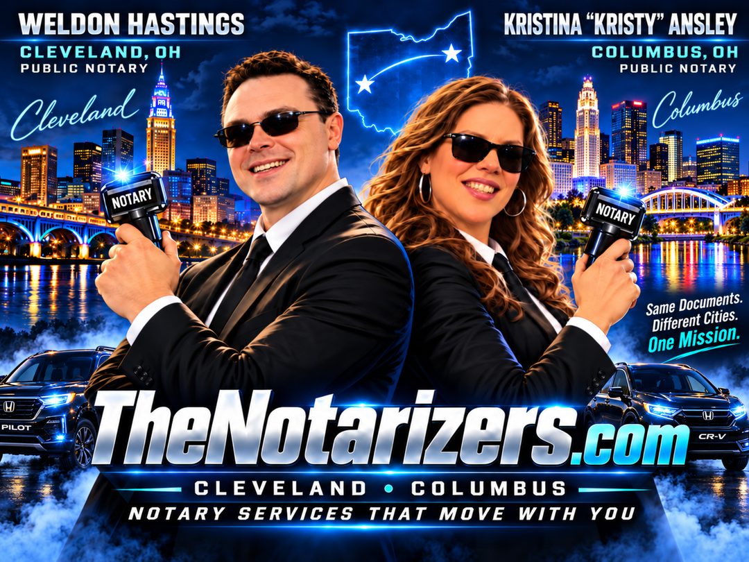 Weldon Hastings and Kristina Ansley, public notaries for Cleveland and Columbus, Ohio